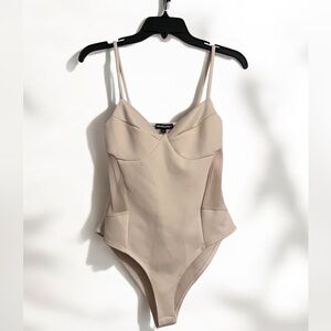 Light tan/beige bodysuit tank top with sheer side material